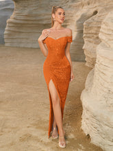 Evening Dress Elegant Dress Tight Long Off The Shoulder Split Sequined Tube Top Dress